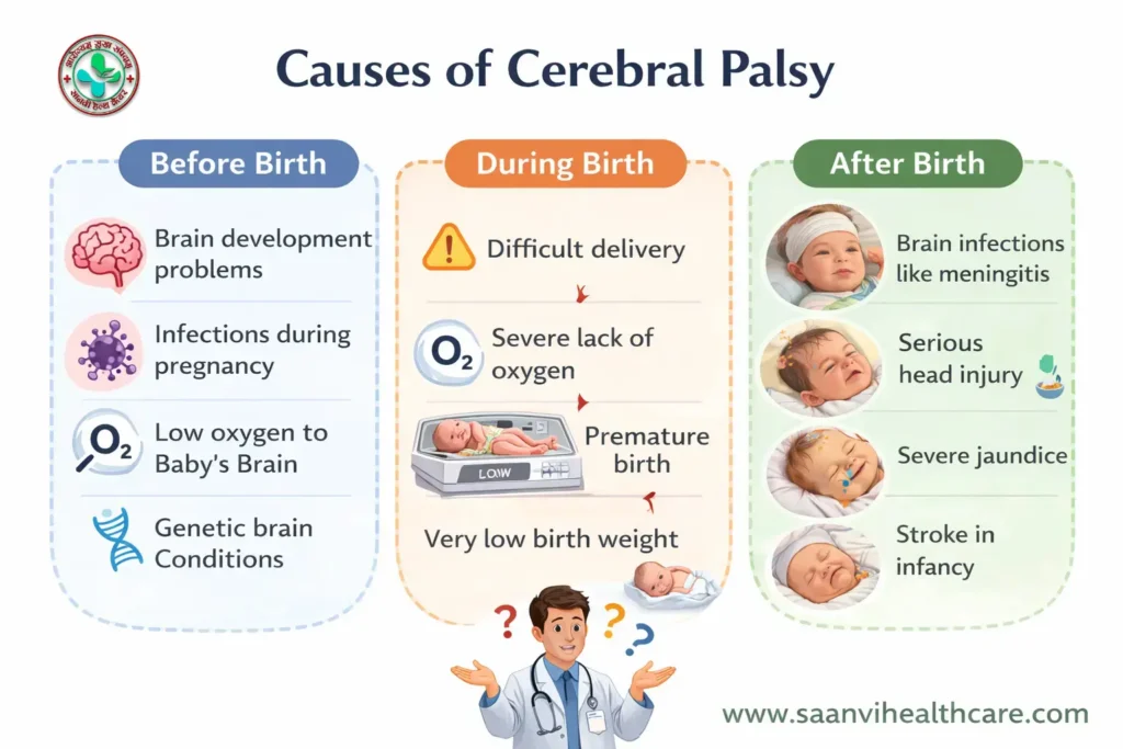 Causes of cerebral palsy before birth during birth and after birth