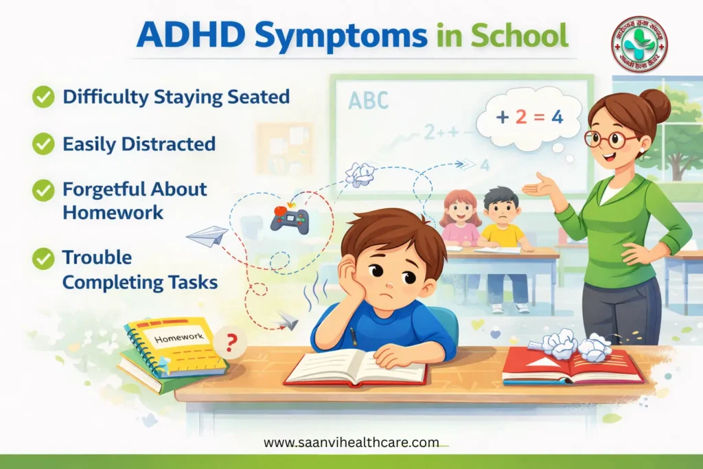 स्कूल में बच्चों में ADHD के लक्षण जैसे ध्यान की कमी और फोकस की समस्या